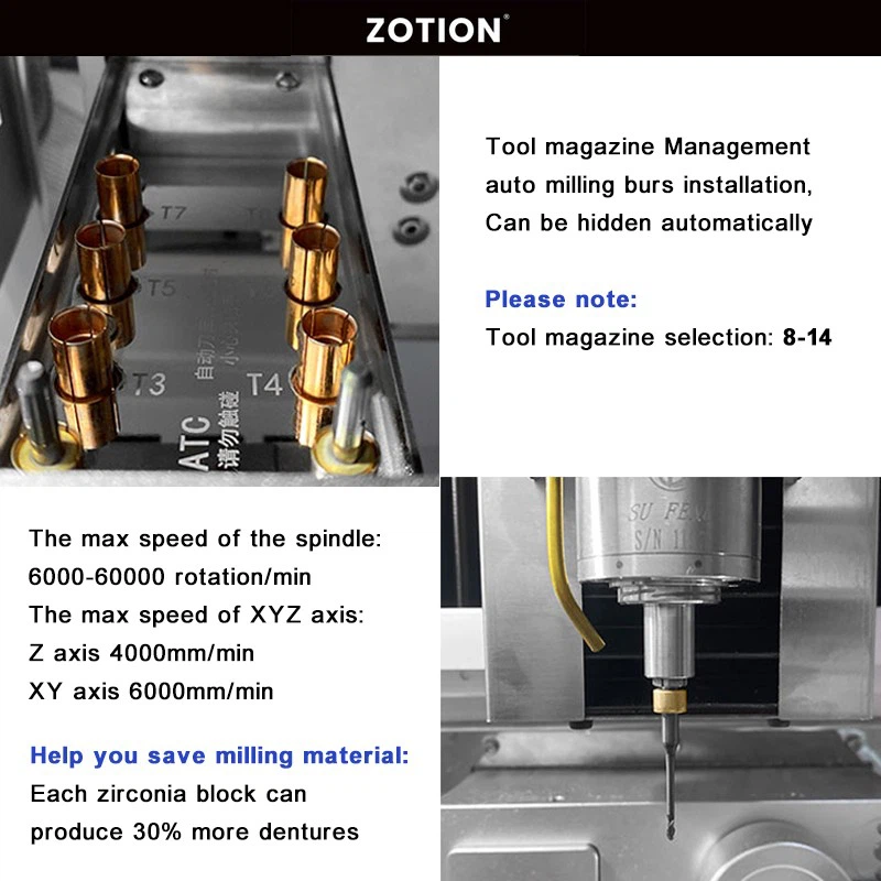 High Precision Dental Lab Use 5 Axis Dry Milling Machine For Dental Zirconia Discs With Big Rotate Angle